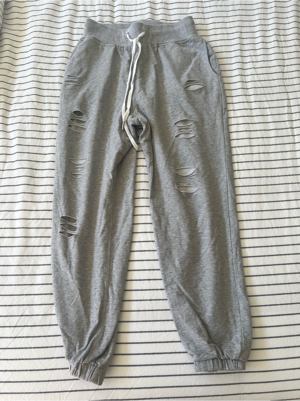 Grey Distressed Drawstring Joggers